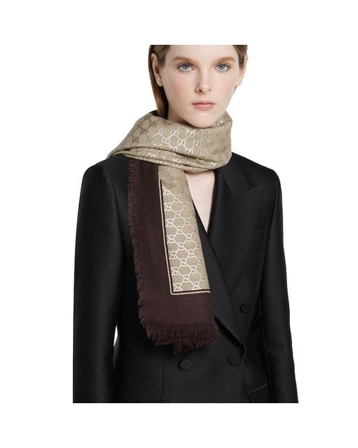 Gucci Natural Laminated Gg Wool Shawl