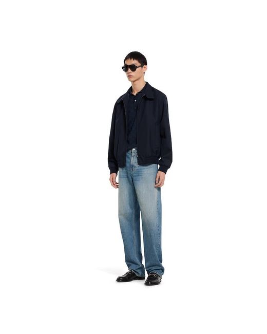 Gucci Blue Wool Twill Zip Jacket With Logo Detail for men