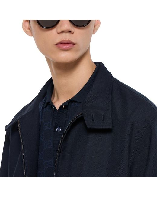 Gucci Blue Wool Twill Zip Jacket With Logo Detail for men