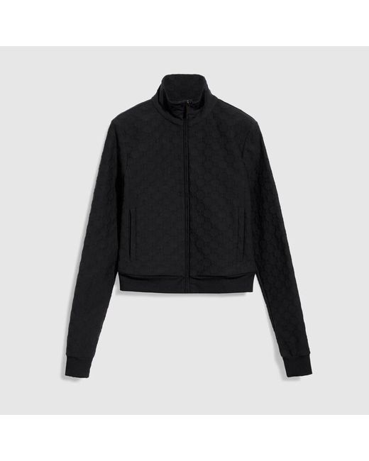 Gucci Black Gg Jersey Jacquard Zip Jacket