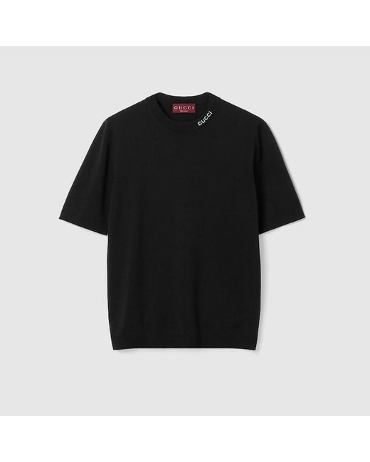 Gucci Black Silk Cotton T-Shirt With Intarsia for men