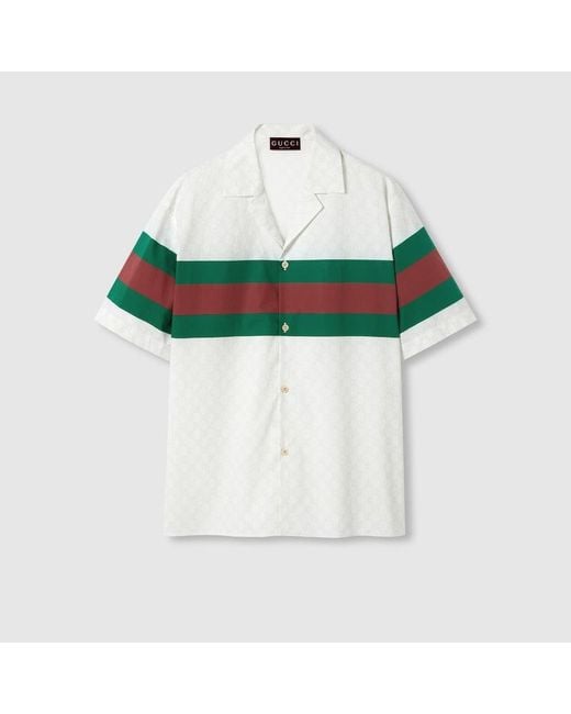 Camicia In Cotone Con Motivo GG E Web di Gucci in Green da Uomo
