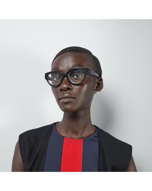 Monture Optique Œil-de-chat Gucci en coloris Black