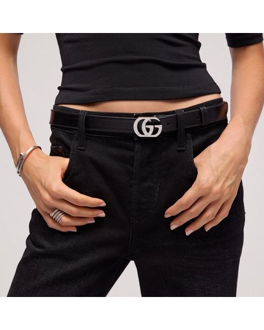 Gucci Black Belt With Double G Crystal Buckle, Size 100