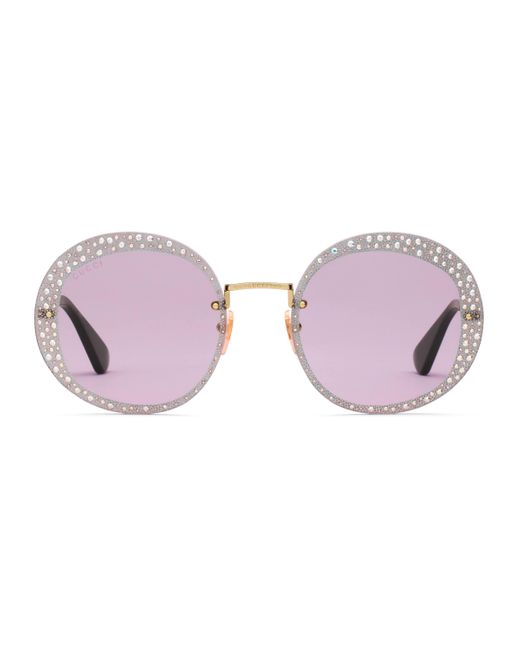 Gucci Metallic Sonnenbrille mit rundem Rahmen und Kristallen