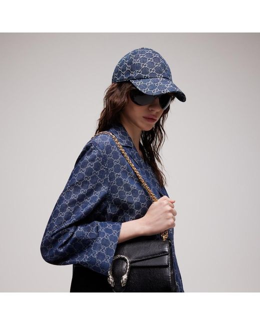 Gucci Blue Gg Cotton Denim Baseball Hat, Size L, Cotton