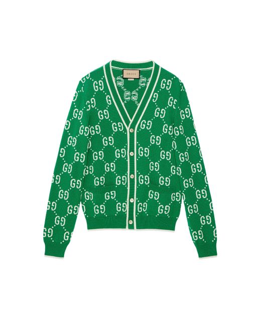 Gucci Green GG Cotton Intarsia Cardigan for men