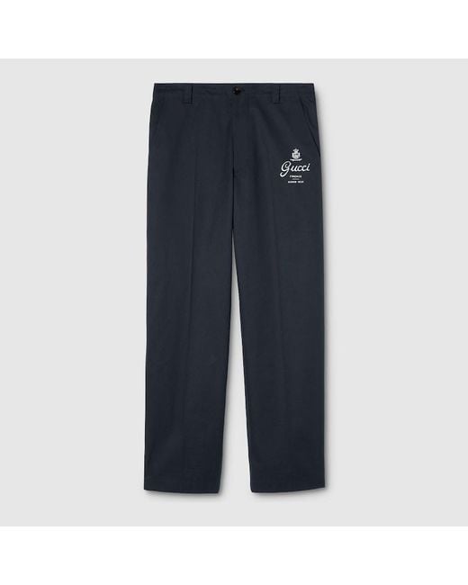 Gucci Blue Cotton Twill Pants With Print for men