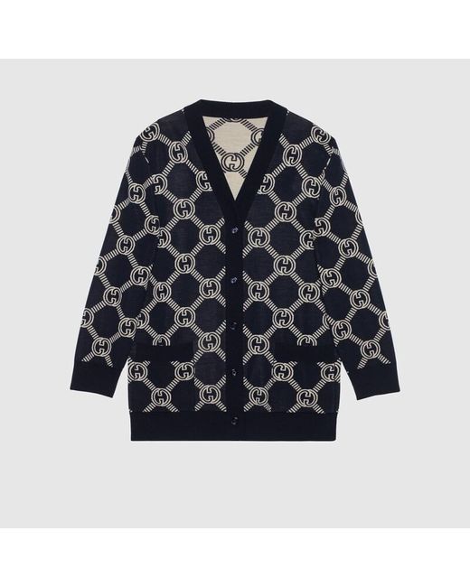 Gucci GGウール ジャカード リバーシブルカーディガン, ブルー, ウェア Blue