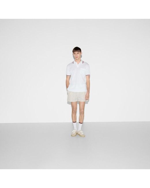 Gucci White Cotton Polo Shirt With Embroidery for men