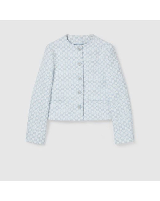 Gucci Ggコットンブークレ ジャケット, ホワイト, ウェア Blue