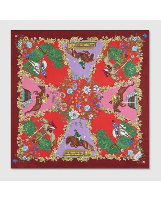 Gucci Red Printed Silk Twill Carré
