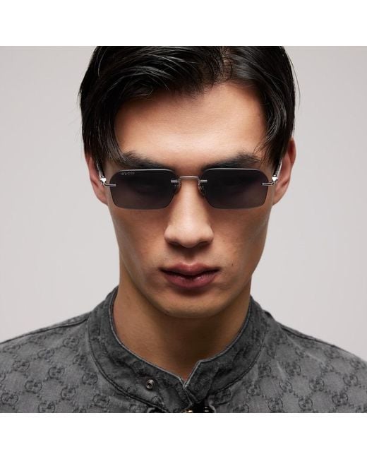 Gucci Blue Rectangular-Frame Sunglasses for men