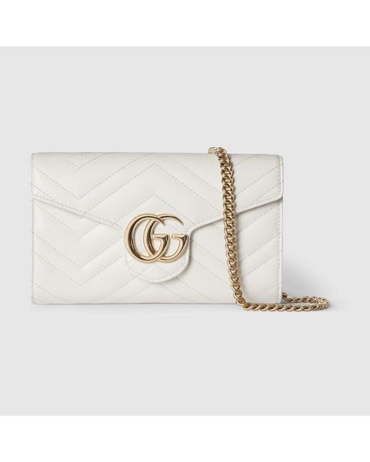 Gucci 〔Ggマーモント〕チェーンウォレット, ホワイト, レザー White