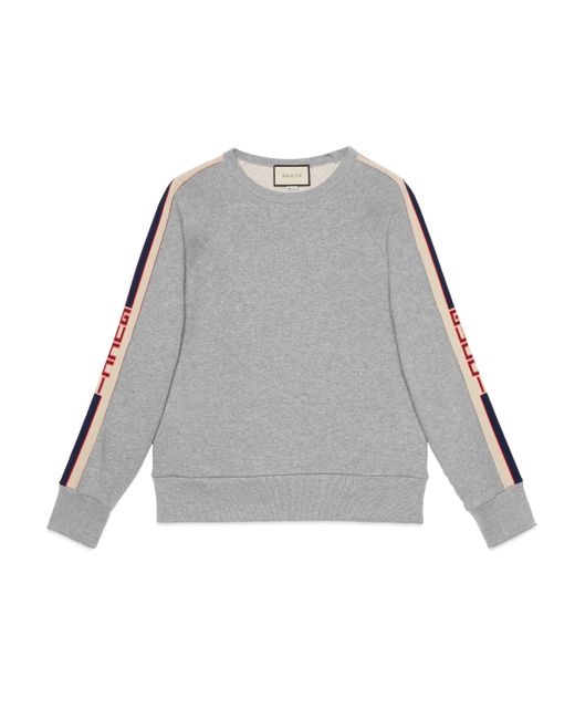 Gucci Gray Cotton Sweatshirt With Stripe for men