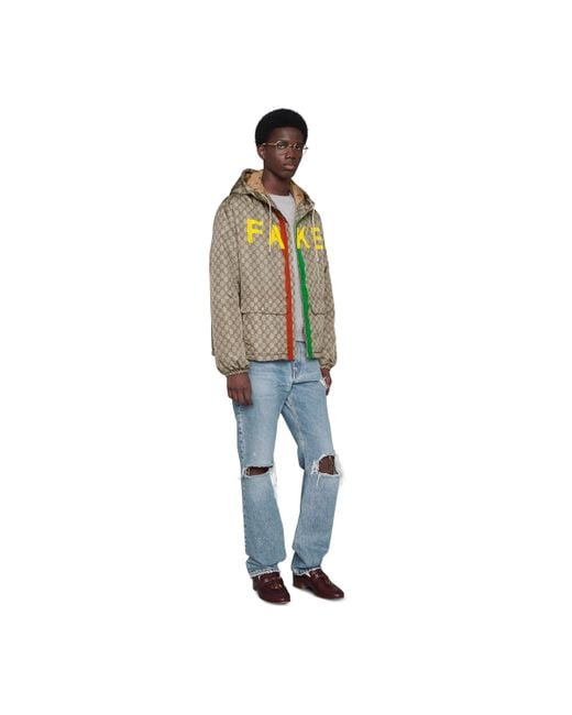 Gucci 'fake/not' Print GG Nylon Jacket in Natural for Men | Lyst UK