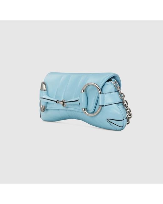 Gucci Blue Horsebit Chain Medium Shoulder Bag