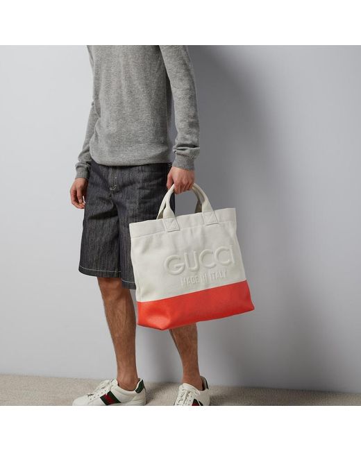 Gucci Red Canvas Tote Bag With Embossed Detail for men