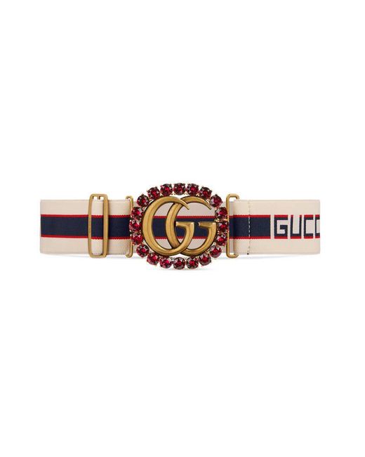 Gucci Red Stripe Belt With Double G And Crystals