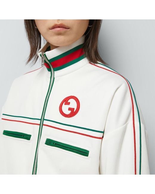 Gucci White Technical Jersey Zip Jacket With Web