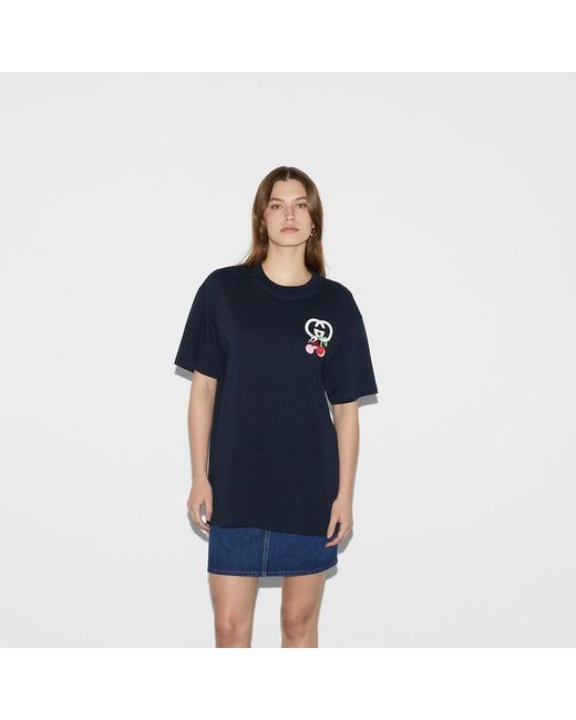 Gucci Blue Cotton Jersey T-shirt With Patch