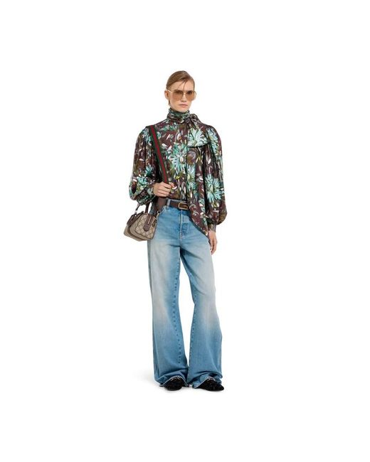Gucci Blue Flared Bleached Cotton Denim Trousers