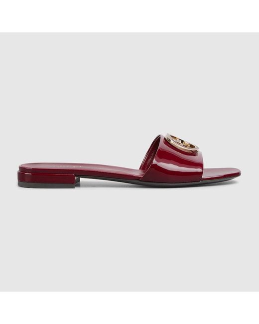 Gucci Red Round Interlocking G Sandal, Leather
