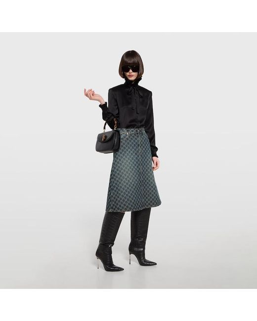 Gucci Gray Gg Cotton Denim Jacquard Skirt, Size 40 It, Ready-To-Wear