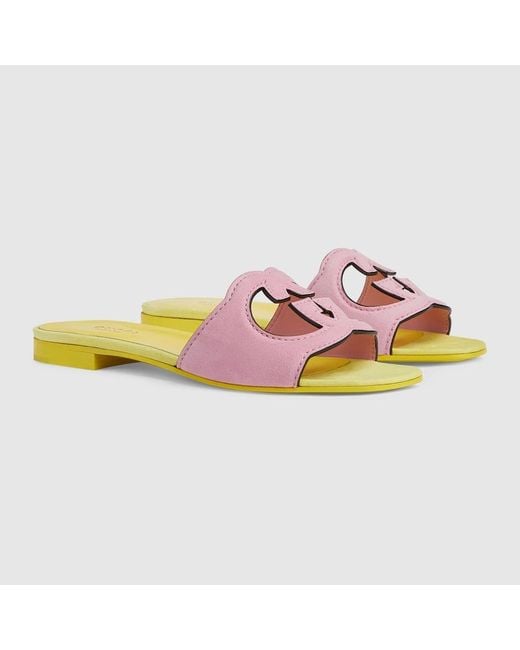 Sandalia con Perforado GG Para Mujer Gucci de color Pink