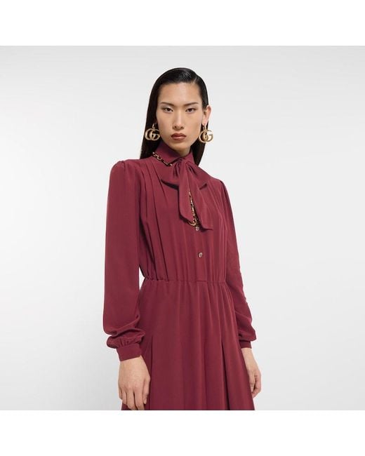 Gucci Red Silk Crêpe De Chine Dress