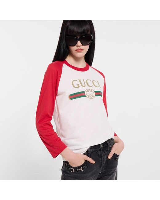 Gucci Red Cotton Jersey T-Shirt With Print