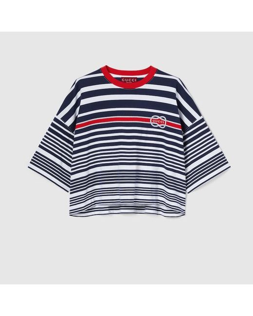 Gucci ストライプ ライトコットンジャージー Tシャツ, ブルー, ウェア Blue