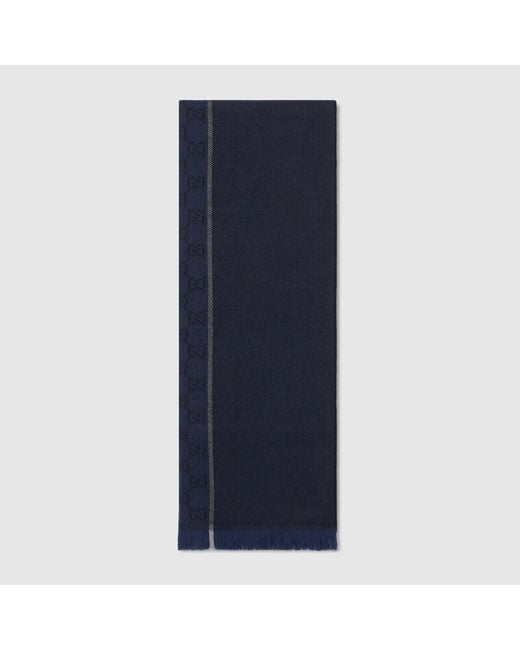 Gucci Blue Gg Wool Jacquard Scarf for men