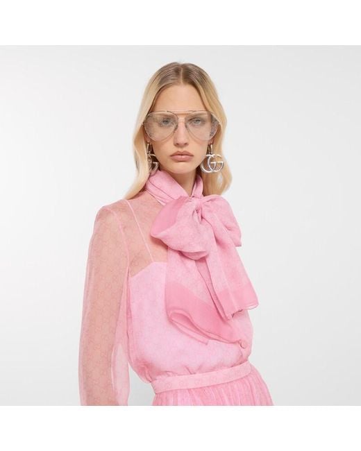 Gucci Pink Printed Silk Chiffon Stole