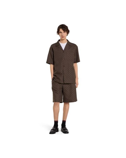 Gucci Brown Gg Canvas Linen Blend Bowling Shirt for men