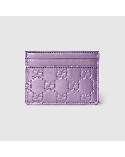 Gucci Purple Gg Emblem Card Case, Leather