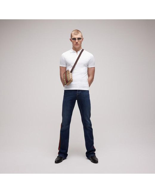 Gucci White Cotton Jersey Polo Shirt With Embroidery for men