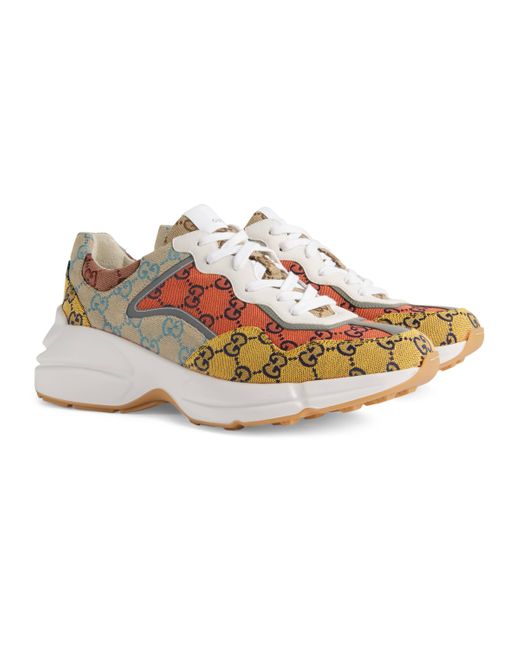 Gucci Canvas Rhyton gg Multicolor Sneaker in Yellow for Men | Lyst