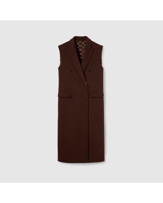Chaleco Largo De Lana Y Seda, Talla Gucci de color Brown