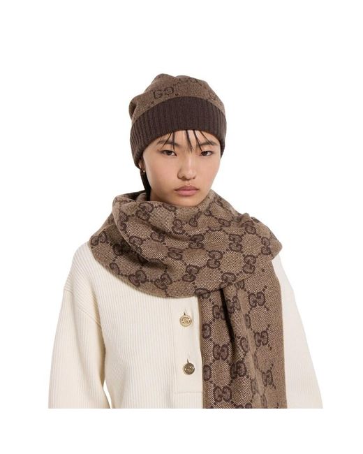 Gucci Brown Gg Cashmere Lamé Hat