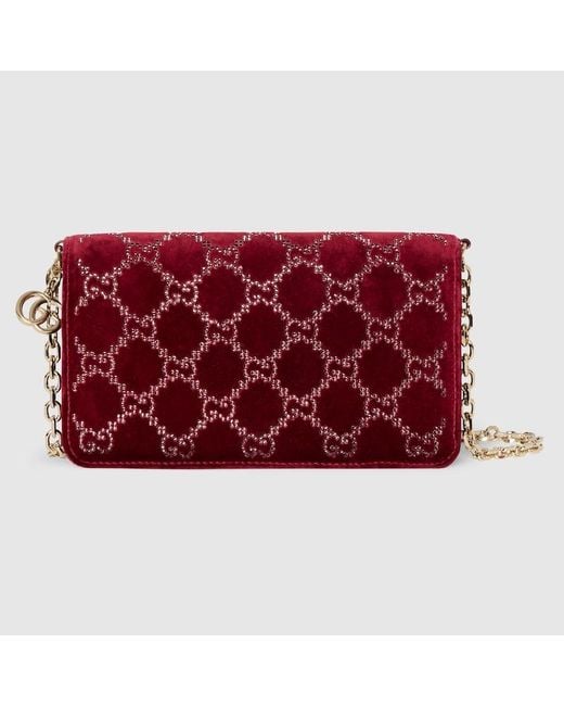 Gucci Red Gg Crystals Wallet On Chain