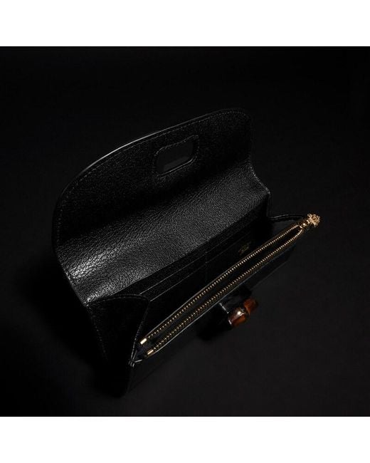 Gucci Black Long Wallet With Bamboo, Leather