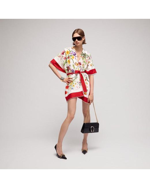 Gucci Red Printed Cotton Terrycloth Cape Dress