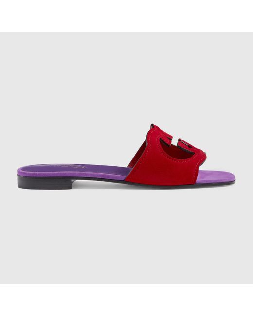 Gucci Red Suede Cut-out Interlocking G Sandals
