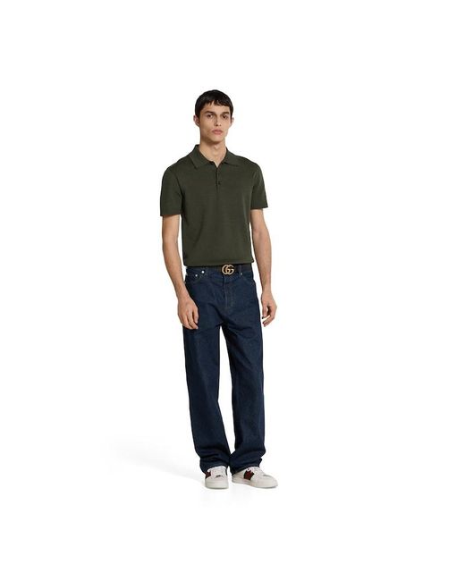 Gucci Green Silk Cotton Knit Polo Shirt for men