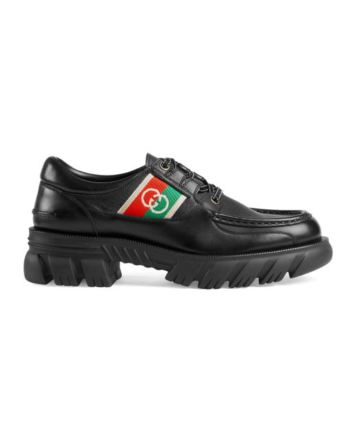 Gucci Leather Shoe With Interlocking G in Black for Men - Lyst