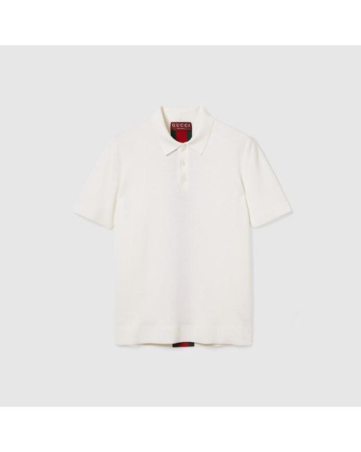Gucci White Knit Wool Polo Shirt With Web for men
