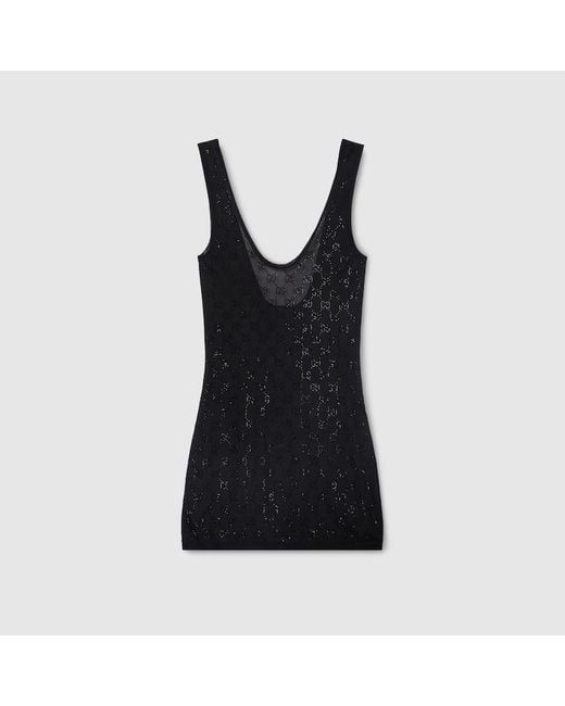 Gucci Black Gg Crystal Embroidered Dress