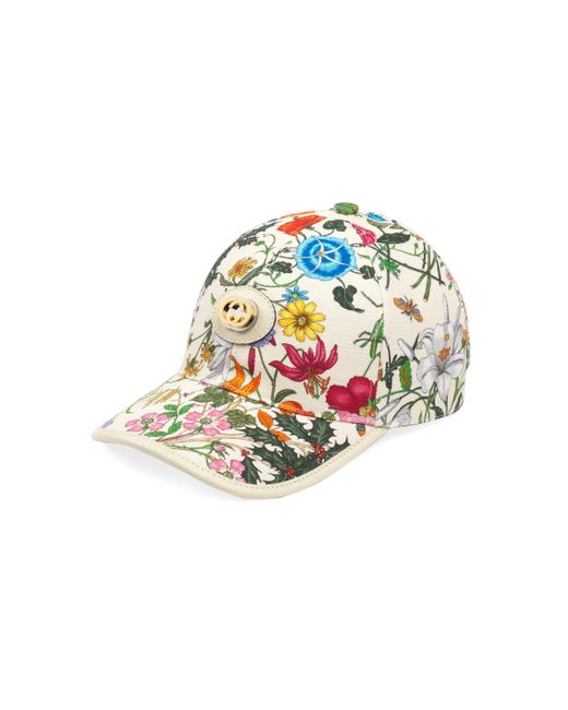 Gucci White Floral Pattern Baseball Hat