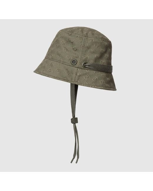 Gucci Green Gg Canvas Bucket Hat With Tie, Canvas for men